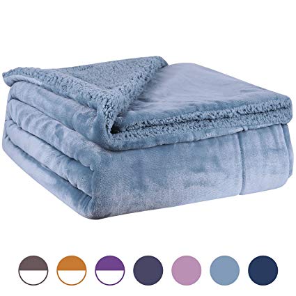 Euyzou Throw Blanket Micro Fleece Plush Sherpa Fur Soft Comforter Heavy Weighted Couch Sofa Bed 60x80 Queen Size Light Blue