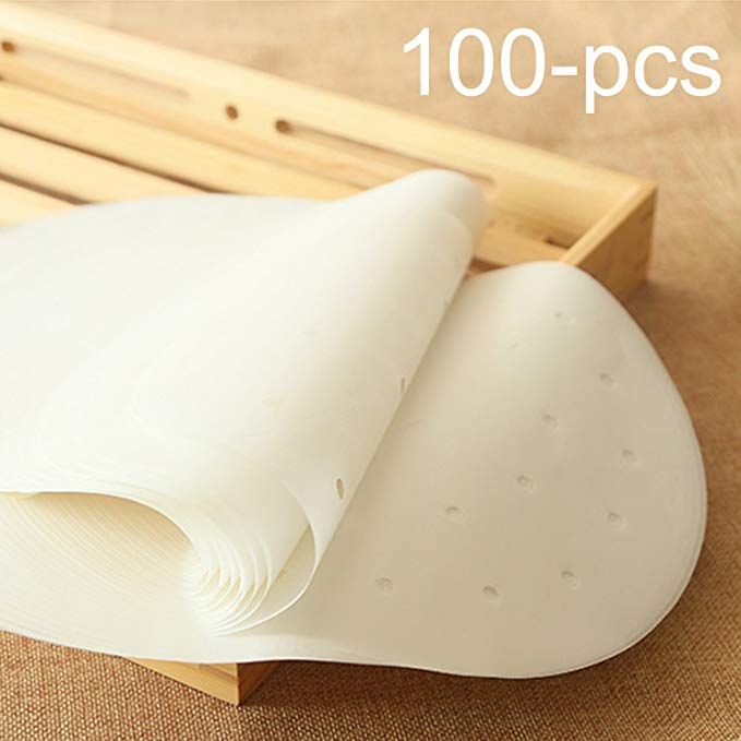 100Pcs Air Fryer Liners 7.5 Inch Round Steamer Liners,Non-Stick Perforated Parchment Bamboo Steaming Paper for Baking Cooking Steaming