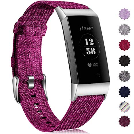 Maledan Bands Compatible with Fitbit Charge 3 & Charge 3 SE Fitness Activity Tracker for Women Men, Breathable Woven Fabric Replacement Accessory Strap