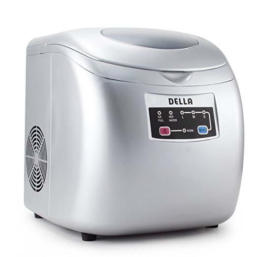 Della© Portable Ice Maker Easy-Touch Buttons 26lb Per Day Countertop Machine 3 Selectable Cube Sizes -Silver