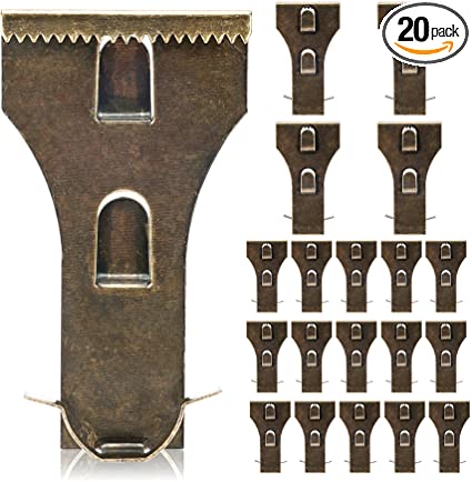 (20 Pack) Brick Wall Clips for Hanging, Brass Finish Spring Steel Hooks Brick Lights Wreaths Pictures Hanger Fits Brick 2 1/4 to 2 3/8 in Height