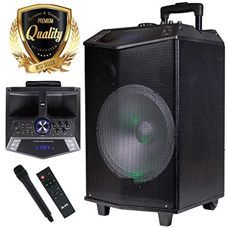 1200W 12 inches Power Party Bluetooth/USB / SD Stereo Rechargeable Portable Speaker - PKL104PK1 - Perfect for Beach/Home / Birthday/DJ Party/Camp / Jobsite/Construction / Industrial