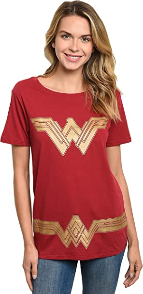 DC Comics Wonder Woman Womens T-Shirt - Dark Red - Costume Graphic Print
