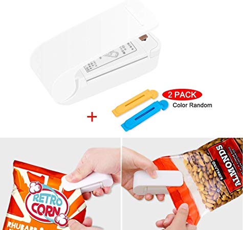 Mini Bag Sealer Heat Sealer Handheld Portable Bag Resealer Sealer, Mini Sealing Machine for Chip Bags, Food Saver Storage Bags, Snack, Cereal Bags and Thick Plastic Bags(Battery Not Included)-White