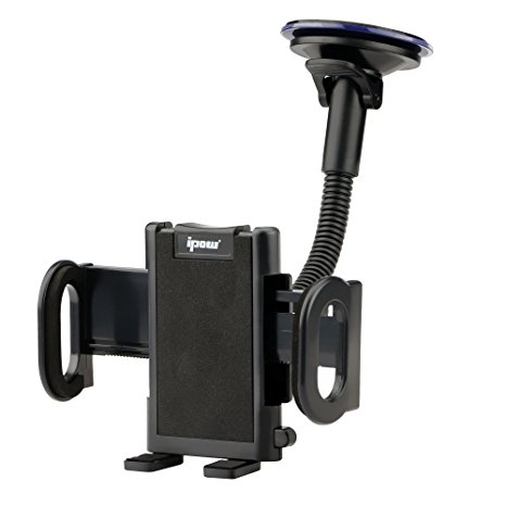 IPOW Goose Arm Dash/Window Universal Car Cell Phone Holder Mount Cradle With One Butoon Release Clamp,Sticky Gel Suction Cup