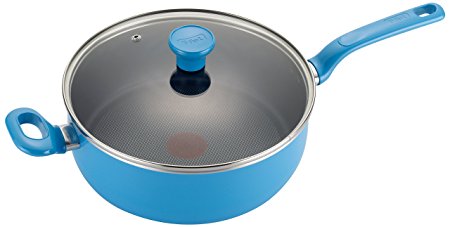 T-fal C96933 Excite Nonstick Thermo-Spot Dishwasher Safe Oven Safe PFOA Free Jumbo Cooker Cookware, 4.5-Quart, Blue