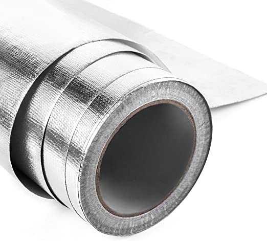 QWORK Heat Barrier Sheet-Adhesive Backed Aluminized Fiberglass, 12"W x 65'L, 4.8mil Thick Cool Heat Reflective Tape Roll Heat Shielding Mat for Hose/Auto Use