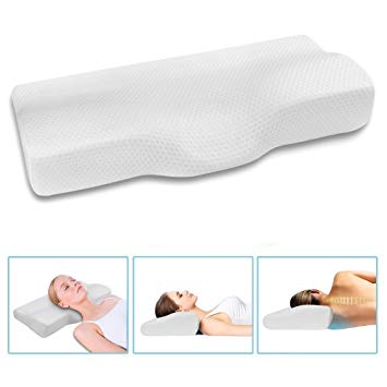 Dream Memory Foam Cervical Contour Pillow - Ergonomic Neck Pillow with Orthopedic Design for Neck Support and Pain Relief - Bed Sleeping Pillow with Washable Pillow Case - White
