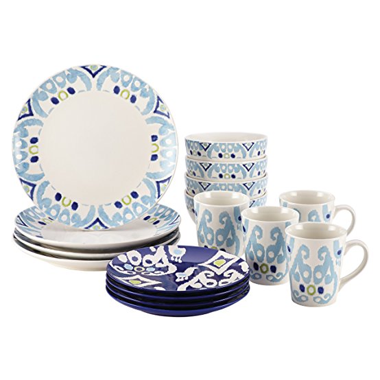 Rachael Ray Dinnerware Ikat Collection 16-Piece Set, Blue