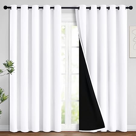Yakamok Full Blackout Curtains 84 Inches Long,Blackout Curtain Panels for Bedroom, 2 Thick Layers Grommet Top Thermal Insulated Drapes with Black Liner for Living Room(62Wx84L, Pure White, 2 Panels)