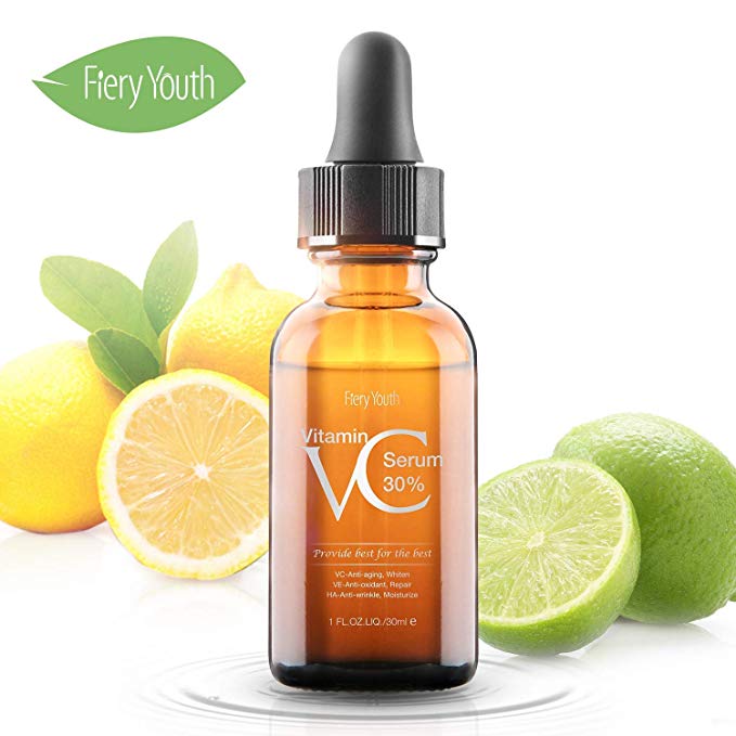 Fiery Youth Vitamin C Serum 30% with Hyaluronic Acid and Vit E - Natural & Organic Anti Wrinkle Vitamin C Serum for Face Eyes - Anti Aging Facial Serum