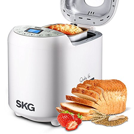 SKG Automatic Bread Machine 2LB - Beginner Friendly Programmable Bread Maker (19 Programs, 3 Loaf Sizes, 3 Crust Colors, 15 Hours Delay Timer, 1 Hour Keep Warm) - Whole Wheat Gluten Free Breadmaker