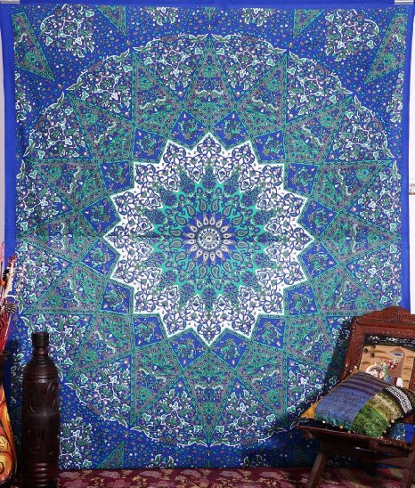 Queen Indian Star Mandala Psychedelic Tapestry, Hippie Bohemian Wall Hanging Tapestries, Bedspread Bedding Bed Cover, Ethnic Home Decor