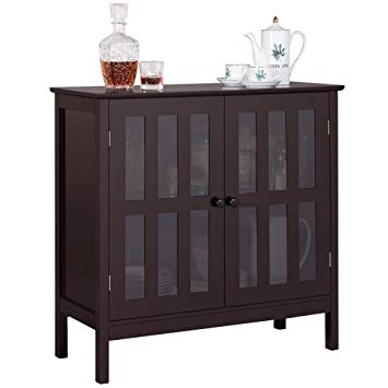 Yaheetech Storage Sideboard Buffet, Wooden Storage Cabinet Cupboard with Glass Door for Home Kitchen Hallway Dining Room, Console Table Server Display, Brown