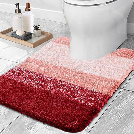 OLANLY Luxury Toilet Rugs U-Shaped 24x20, Extra Soft and Absorbent Microfiber Bathroom Rugs, Non-Slip Plush Shaggy Toilet Bath Mat, Machine Wash Dry, Contour Bath Rugs for Toilet Base, Red