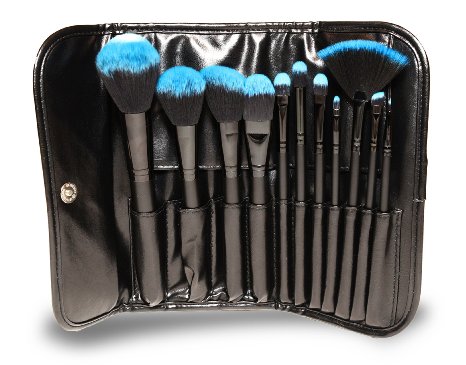 GG Beauty Premium Synthetic Makeup Brush Set 11 Piece - Cosmetics Set, Kit with Black Pouch (Blue)