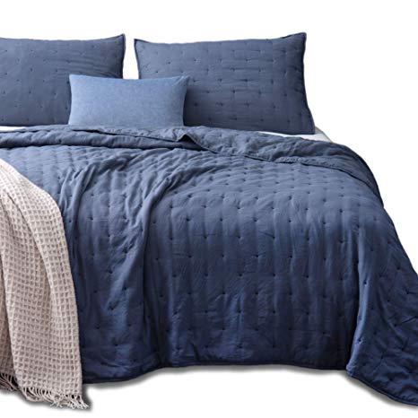 KASENTEX Quilt-Coverlet-Bedspread-Blanket-Set   Two Shams, Ultra Soft, Machine Washable, Lightweight, All-Season, Nostalgic Design - Hypoallergenic - Solid Color (Queen   2 Shams, Blue)