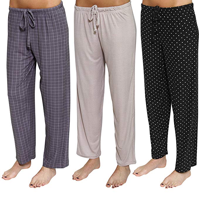 Real Essentials 3 Pack: Women’s Ultra-Soft Comfy Stretch Pajama/Lounge Pants Elegant Sleepwear
