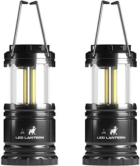 MalloMe LED Camping Lantern Flashlights 2 Pack - Super Bright - 350 Lumen Portable Outdoor Lights - AA Batteries Required, Not Included (Black, Collapsible)