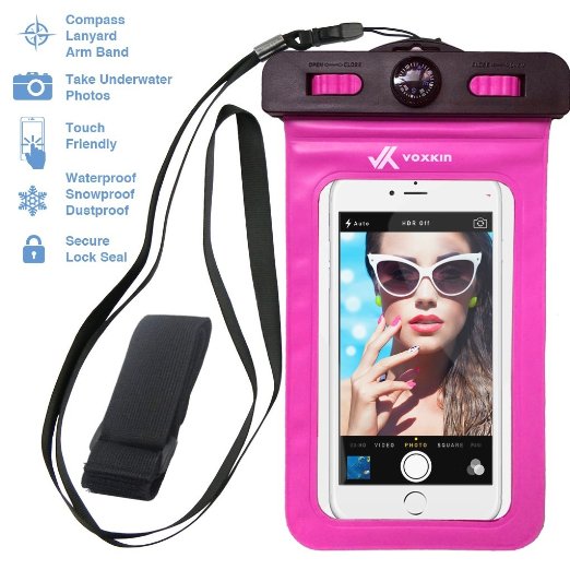 Voxkin 9733 PREMIUM QUALITY 9733 Universal Waterproof Case including ARMBAND 10010 COMPASS 10010 LANYARD - Best Water Proof Dustproof Snowproof Bag for iPhone 6S 6 6 Plus 5 Galaxy S6 S5 Note 4 or Any Phone