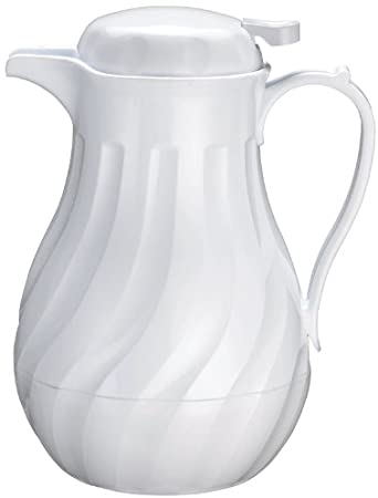 Winco Push Button Insulated Beverage Server with Swirl Design, 42-Ounce, White