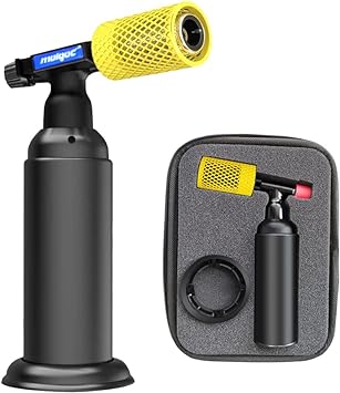 Molgoc Butane Torch with Anti-scalding Device,Stainless Steel Protective Cover,Refillable Kitchen Torch Lighter,Adjustable Flame Guard. (Butane Gas Not Included,Yellow) (yellow)