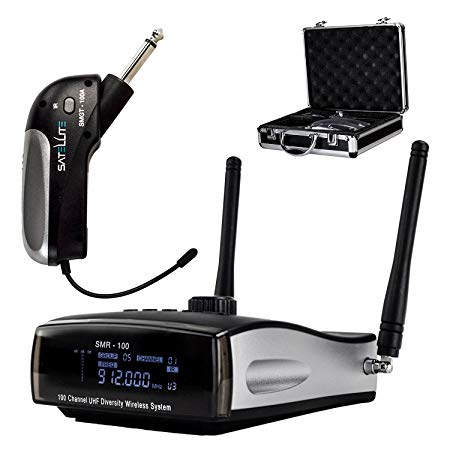 Nady Satellite SMGT-100A | 100-Channel True Diversity Wireless Instrument System for guitar, bass, violin - Portable & AA batteries operation - Includes metal carrying case. 30° angled