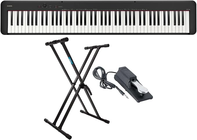 Casio CDP-S160 88-Key Digital Piano (Black) Bundle with Adjustable Keyboard Stand and Keyboard Piano Style Sustain Pedal (3 Items)