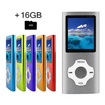 Tomameri - Portable MP3 / MP4 Player with Rhombic Button, Including a 16 GB Micro SD Card and Support up to 32GB, Compact Music & Video Player, Photo Viewer, Video and Voice Recorder Supported -Silver