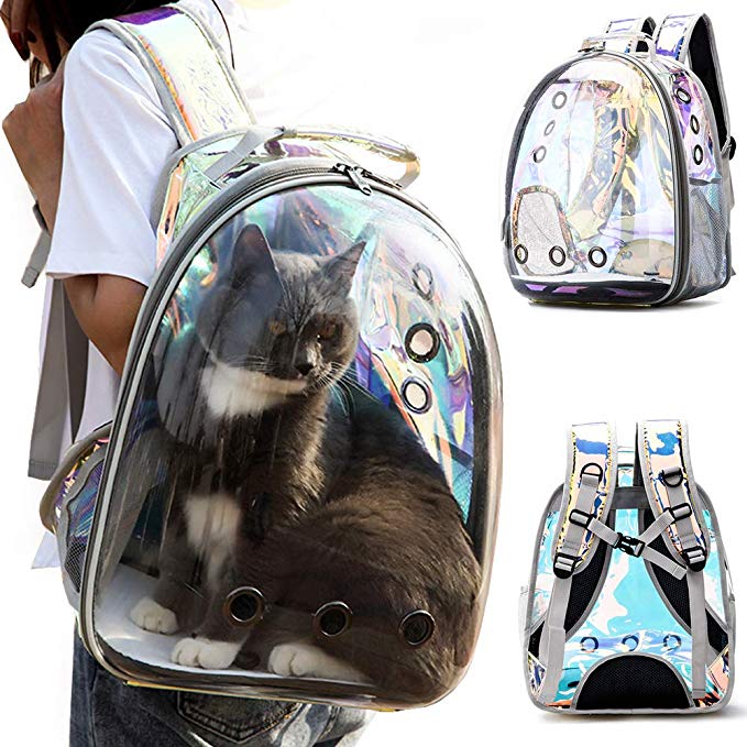 C&W Innovative Traveler Bubble Backpack Pet Carriers for Cats and Dogs Polarized Transparency Anti-Glare & UV Protection Waterproof Rainbow Color