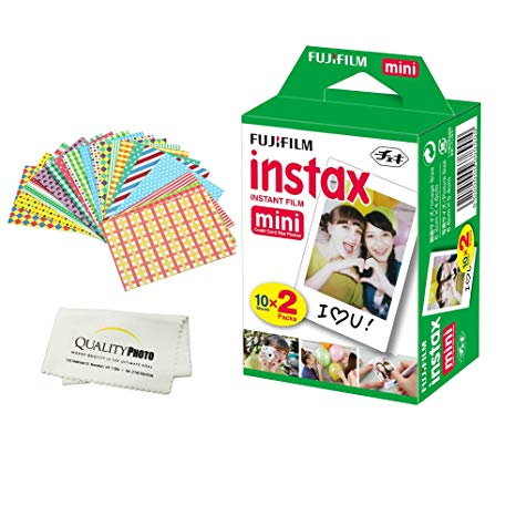 Fujifilm INSTAX Mini Instant Film 2 Pack - 20 Sheets - (White) for Fujifilm Instax Mini 8 & Mini 9 Cameras   Frame Stickers and Microfiber Cloth Accessories …