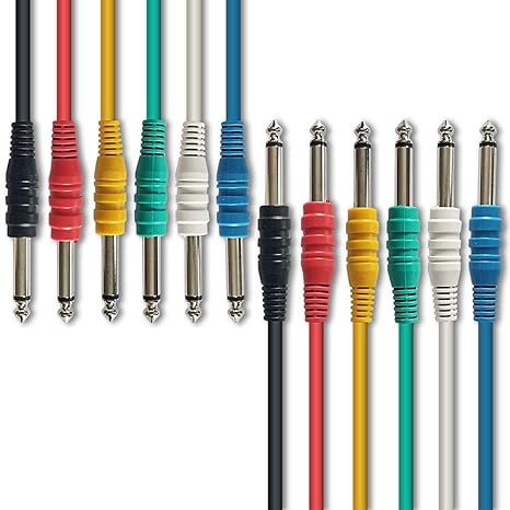 AxcessAbles 1/4 - Inch TS to 1/4-Inch TS Unbalanced Patch Cables 1ft (6-Pack) | 6.35mm TS Audio Cables | Instrument Cables for Patchbay, Mixers 1ft (6-Pack)