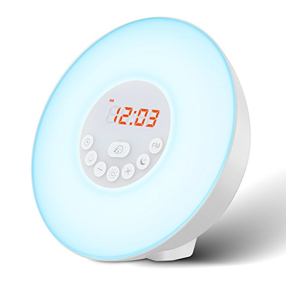 Alarm Clock Wake up Light - Mospro Sunrise/Sunset Simulation Table Bedside Lamp [New Generation] with FM Radio, Nature Sounds and Touch Control