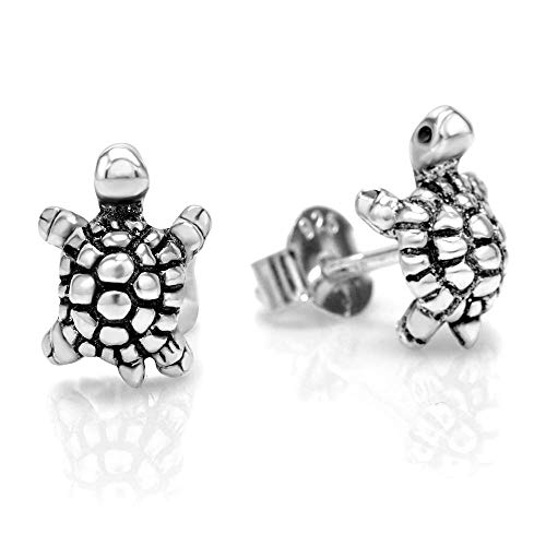 925 Oxidized Sterling Silver Little Sea Turtle 10 mm Post Stud Earrings