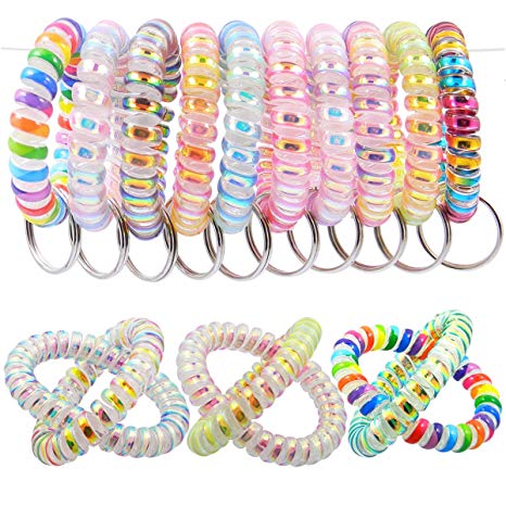 Quality Yes QY 10PCS Metal Look Style Colorful Soft Plastic Spiral Coil Wrist Band Key Ring Chain