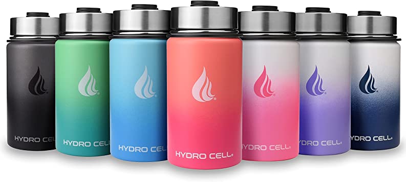 HYDRO CELL Stainless Steel Water Bottle w/ Straw & Wide Mouth Lids (64oz 40oz 32oz 24oz 18oz 14oz) - Keeps Liquids Hot or Cold w/ Vacuum Insulated Sweat Proof Sport Design (Graphite/Black - 14oz)