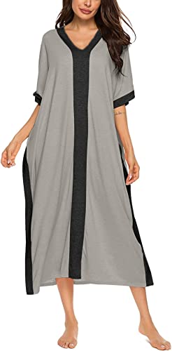 Bloggerlove Women Nightgowns Cotton Caftan House Dress Short Sleeve Sleepwear