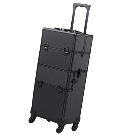 2in1 Pro Aluminum Rolling Makeup Cosmetic Train Case 38" Lockable Wheeled Box