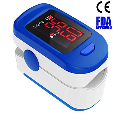 Oximeter Fingertip Oximeter Blood Oxygen Saturation Monitor with Silicon Cover, Batteries & Lanyard Suitable for Elderly Fitness oximeter Finger(Color:Blue)
