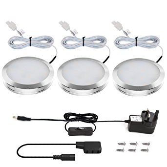 LE LED Under Cabinet Lighting Kit, 3 Pack, Total of 6 Watt, 510lm, Warm White, All Accessories Included, Puck Lights, Under Cabinet Lighting, Under Counter Lighting