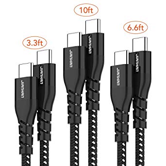 USB C to USB C Cable,JianHan 3 Pack (3.3ft  6.6ft  10ft) Fast Charging Braided Charger Cord for MacBook Pro,iPad Pro 2018,Google Pixel 2/3/3a/2 XL/3 XL/3a XL,Nexus 6P 5X,Huawei Matebook,USB Type C Cable (Black)