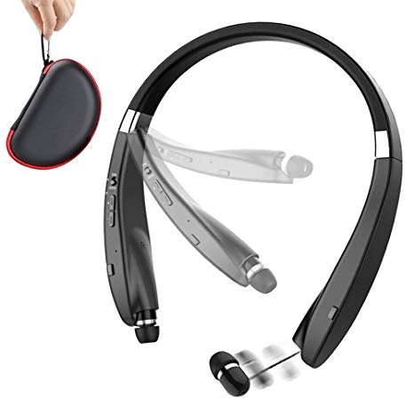 Foldable Bluetooth Headset,Besyoyo Wireless Bluetooth Headphones with Retractable Earbuds,Handsfree Calling Bluetooth Sweat Proof Sport Headphones Built in Mic for Bluetooth Enabled Devices