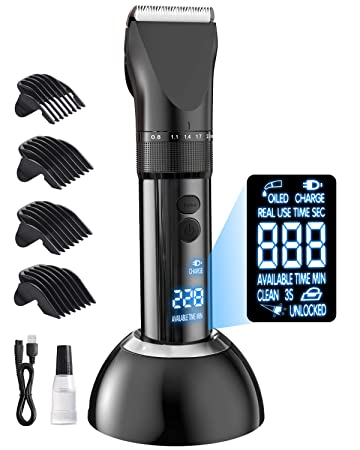 OriHea Hair Clippers for Men, Beard & Hair Trimmer with Wireless Charging and LED, Cordless Professional Haircut Kit, Barber Salon Grooming Cutting Kit, 3 Speeds, Ceramic Blades, 4 Guide Combs - Black