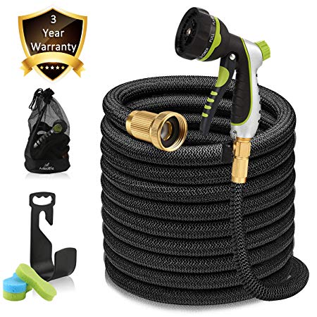 50ft Garden Hose - Expandable Water Hose with 13-Layer Latex Core, 3/4" Solid Brass Fittings, Extra-Flexible Fabric & 8 Pattern Spray Nozzle, 3-Year Warranty