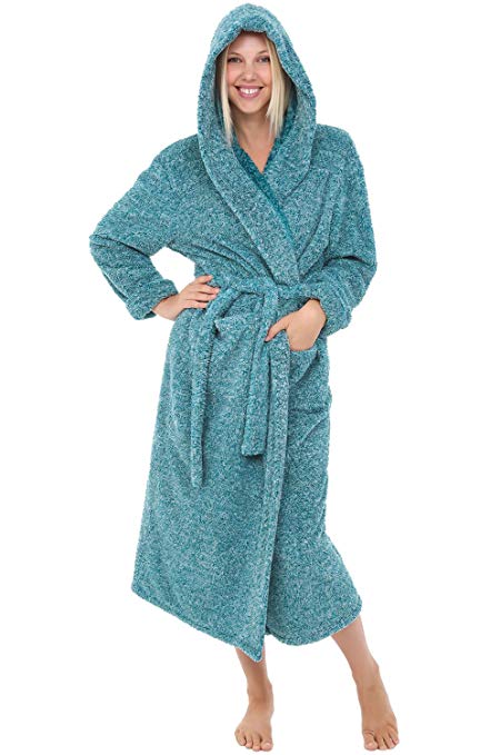Alexander Del Rossa Womens Full Length Hooded Plush Fleece Robe, Long Bathrobe