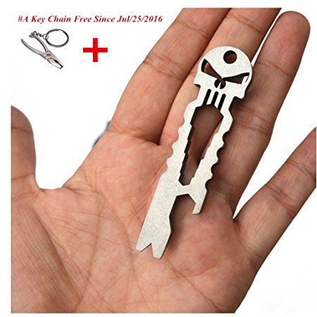 Doinshop New Useful Outdoor Stainless Skull EDC Survival Pocket Tool Key Ring Opener (silver)