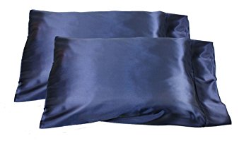 2pc New Queen/Standard Silk~y Satin Pillow Case Multiple Colors (Navy Blue)