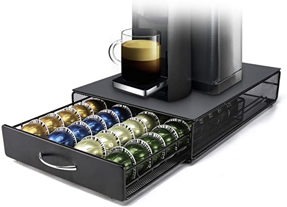 HiveNets Nespresso Vertuoline Capsule Storage Drawer Vertuo Coffee Holder Metal Multiple Flavors Pods Organizer 40 Pcs Capacity