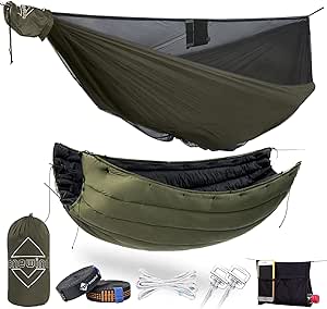 Onewind 11' Camping Hammock with Hammock Underquilt, Full Length, Lightweight and Portable Camping Sleep System, OD Green