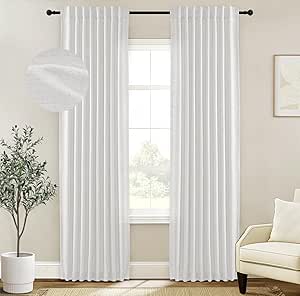 INOVADAY White Linen Curtains 84 Inches Long for Living Room Bedroom, Back Tab Sheer Privacy Curtains 84 Inch Length 2 Panels, Light Filtering Farmhouse Curtains&Drapes Cream Colored, W50xL84